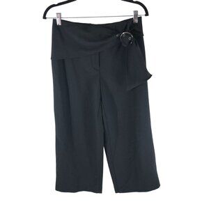 Alfani Womens Dress Pants Wide Leg Capri Belted Elastic Waist Black 4